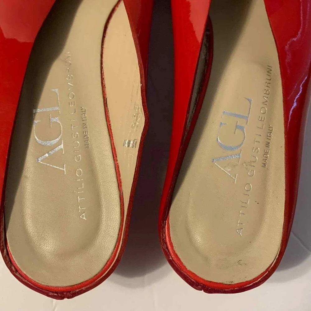 AGL Red Patent‎ Leather Slip On Sandals Open Toe Women's EU Size 38.5